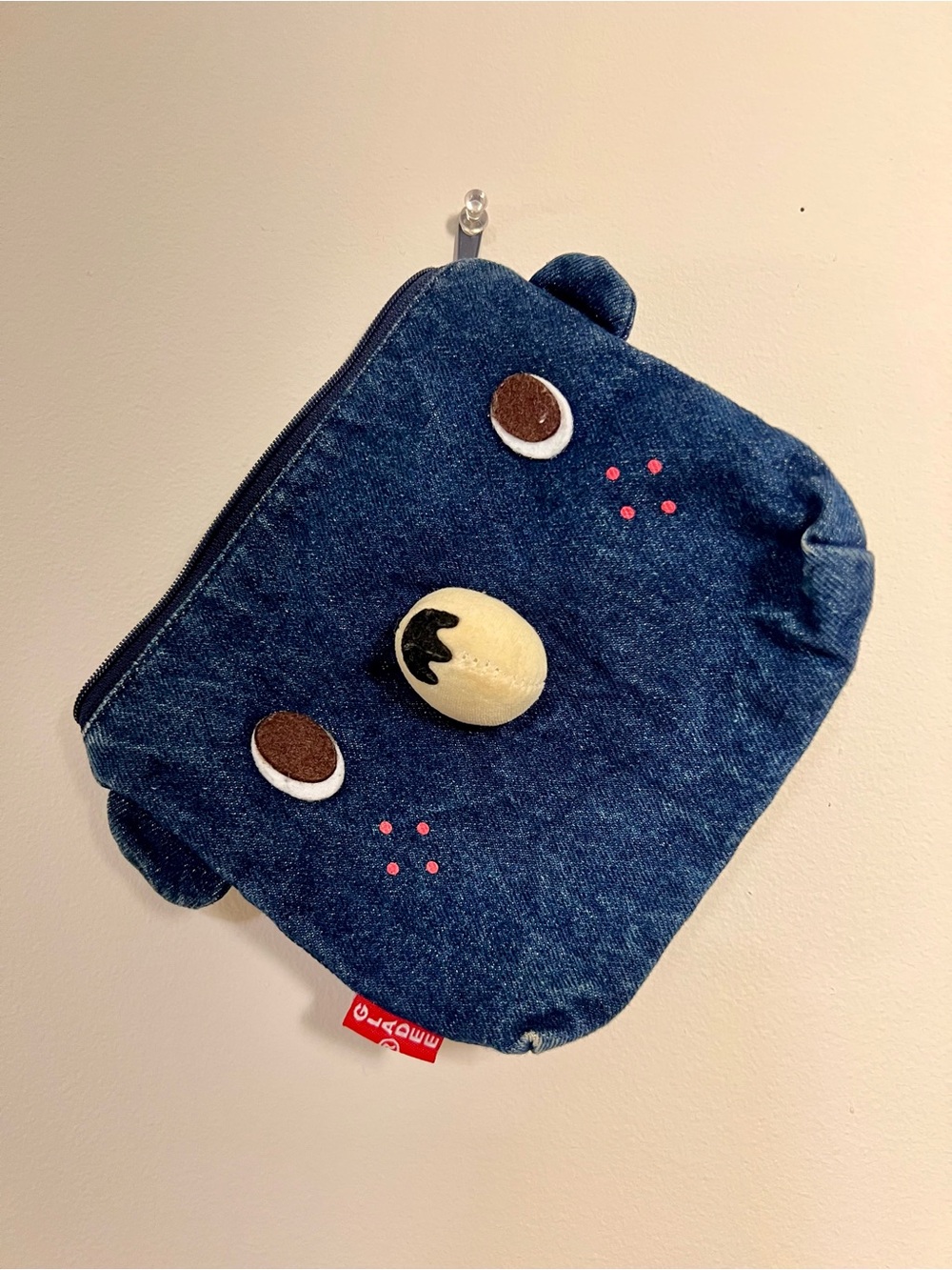 Rare GLADEE Japanese Import Denim Bear Face Pouch